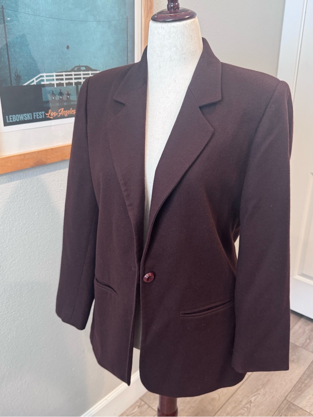 Vintage Sag Harbor Chocolate Brown One Button Wool Blazer